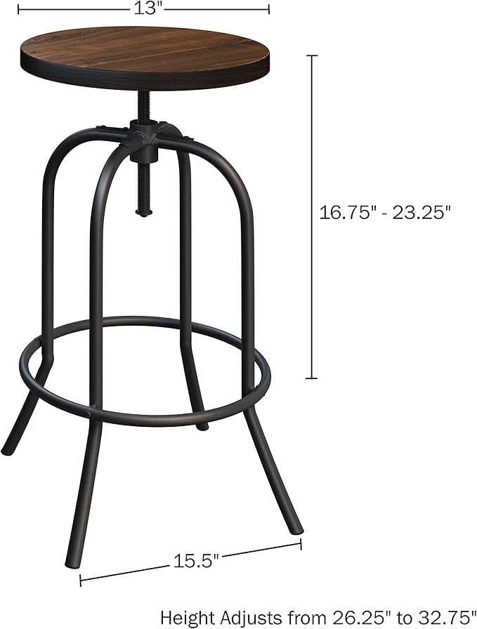 Lavish Home Swivel Bar Stools - Set of 2 Adjustable Barstools for Counter or Bar Height with Round Wood Seat and Iron Tube Frame for Kitchen (Brown)