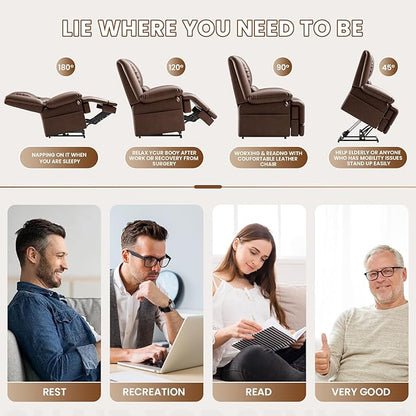Large Dual Motor Power Lift Recliner Chair with Massage and Heat for Elderly People, Infinite Position,USB Ports and Remote Control,Breathable Leather (Brown)