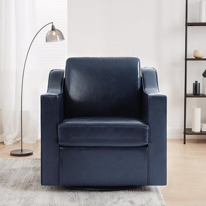 UIXE Faux Leather Swivel Accent Chair, Upholstered Arm Chair for Living Room, Modern Club Armchair Comfy Single Sofa Bedroom Reading Seat with Lumbar Pillow - Navy Blue