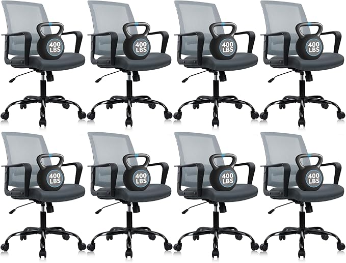 CLATINA Ergonomic Office Chair - Mesh Desk Chair with Lumbar Support, Rolling Comfortable Computer Chairs with Arms for Home Conference, Gray 8 Pack