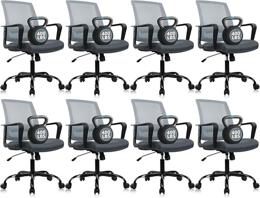 CLATINA Ergonomic Office Chair - Mesh Desk Chair with Lumbar Support, Rolling Comfortable Computer Chairs with Arms for Home Conference, Gray 8 Pack