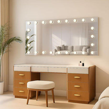 WTTY LED Bathroom Mirror with Lights 60"x30" Hollywood Wall-Mounted Mirror with 3 Color Temperatures, Stepless Dimmable Bulbs, Anti-Fog & Shatter-Proof