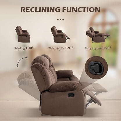 INZOY Manual Loveseat Recliner Sofa with Padded Armrest, Wall-Hugger 2 Seat Reclining Love Seat Couches with Overstuffed Back, Double Seater Reclining Chair for Living Room Theater Seating, Brown