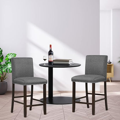 COSTWAY Bar Stools Set of 2, 25.5” Linen Fabric Armless Counter Height Chair with Back, Kitchen Island Breakfast Chair for Dining Room, Party Room & Restaurant (2, Grey)