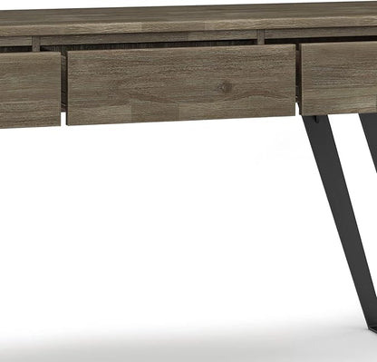 SIMPLIHOME Lowry SOLID ACACIA WOOD and Metal 60 Inch Wide Modern Industrial Console Sofa Table in Distressed Grey, For the Living Room Entryway and Bedroom