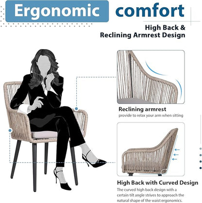 JOIVI Outdoor Dining Set for 6, 7 Pieces Patio Dining Table and Chairs Set, Rattan Rope Patio Outdoor Furniture Set with Extendable Dining Table for Deck, Backyard, Garden, Dining Room, Tan
