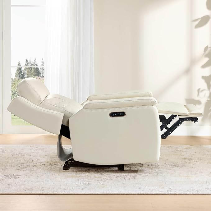 Watson & Whitely Genuine Leather Electric Recliner Chairs for Adults, Lay Flat Recliner with Power Headrest & Chargers for Living Room, Cream