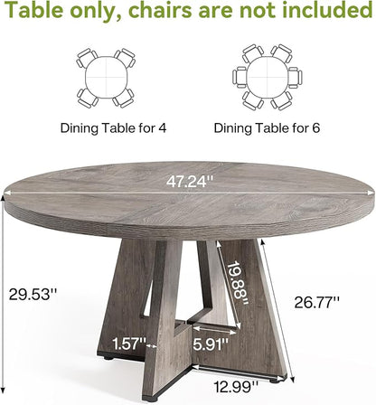 LITTLE TREE Round Dining Table for 4-6 People, 47 Inches Dining Room Table with Wooden Pedestal Base, Grey Dinner Tables, Circle Kitchen Tables for Dining Room, Kitchen, Living Room(Table Only)