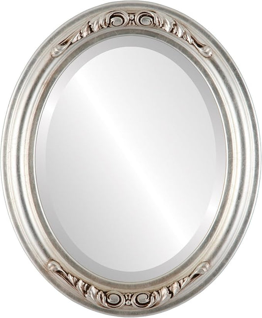 OVALCREST Oval Beveled Wall Mirror for Home Decor - Florence Style - Silver Leaf with Brown Antique - 24" x 20"