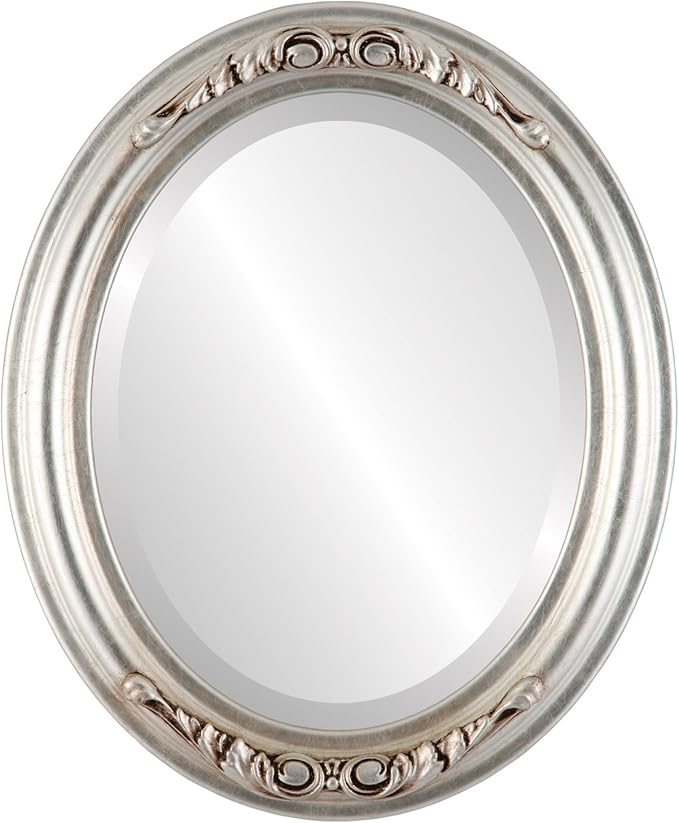 OVALCREST Oval Beveled Wall Mirror for Home Decor - Florence Style - Silver Leaf with Brown Antique - 20" x 16"