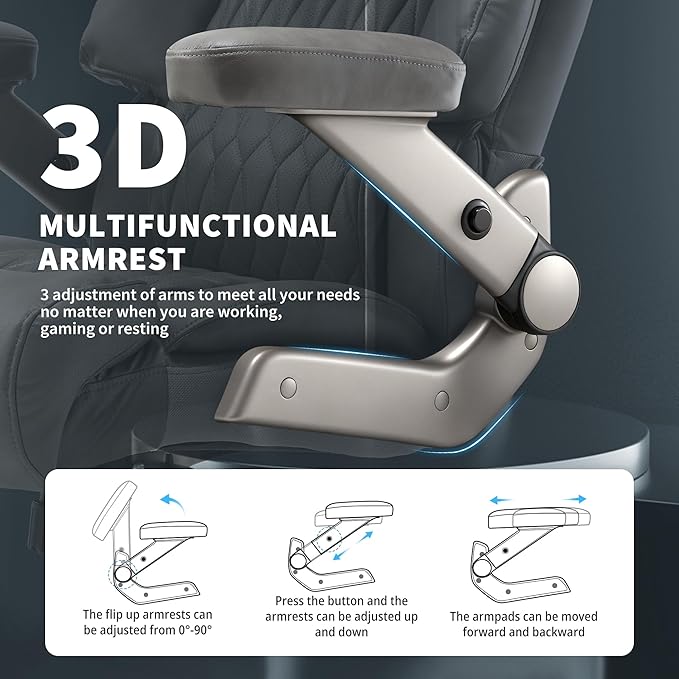 Big and Tall Office Chair 700lbs- Large High Back Executive Computer Desk Chair with 3D Flip-Up Arms, Adjustable Lumbar Support, Extra Wide Plus Size Seat, Heavy Duty Metal Base & Quiet Rubber Wheels