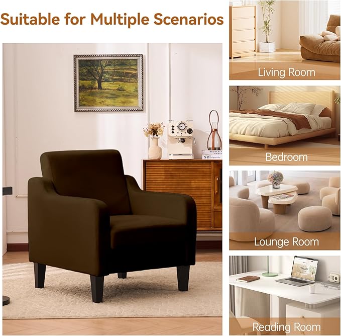 Accent Chair for Living Room, Modern Velvet Living Room Chairs with Wide Backrest, Upholstered Comfy Chair with Cushion, Oversized Sofa Chair with Wood Legs, Single Armchair, Brown