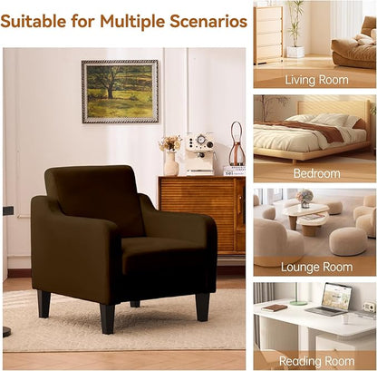 Accent Chair for Living Room, Modern Velvet Living Room Chairs with Wide Backrest, Upholstered Comfy Chair with Cushion, Oversized Sofa Chair with Wood Legs, Single Armchair, Brown