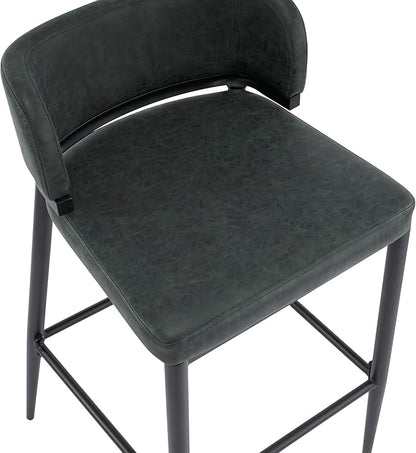 Christopher Knight Home Ebany Barstools Set of 2, Metal Frame Counter Stools, Upholstered Kitchen Chair, Curved Back Support Bistro Chairs, 30" H Island Stool for Dining Kitchen Cafeteria, Dark Green