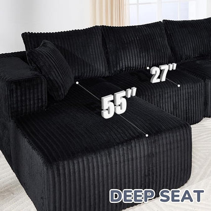BV 102" Modern Modular Sectional Sofa,Cloud Couch Sectional with Chaise,Comfy Upholstered L-Shape Sofa for Living Room, Deep Seat Boneless Couch, No Assembly Required,Black