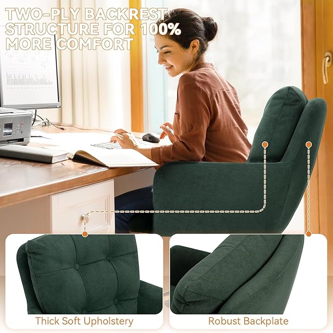 Velvet Office Chair, Comfy Home Office Desk Chairs with Lumbar Support, Modern Velvet Desk Chair Gold Legs Small Swivel Task Chair for Home Office, Bedroom, Study (Green, L)