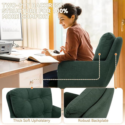 Velvet Office Chair, Comfy Home Office Desk Chairs with Lumbar Support, Modern Velvet Desk Chair Gold Legs Small Swivel Task Chair for Home Office, Bedroom, Study (Green, L)