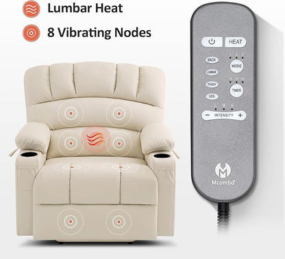 MCombo Power Lift Recliner Chair for Elderly, Lift Chair with Heat and Massage, Extra Wide Lift Recliner for Big People, Faux Leather R7096 (Medium-Wide, Cream White)