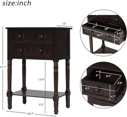 Knocbel Slim Antique Entry Console Table with Drawers & Bottom Open Shelf, Solid Wood Sofa Couch Table for Entryway Hallway Living Room (Espresso)