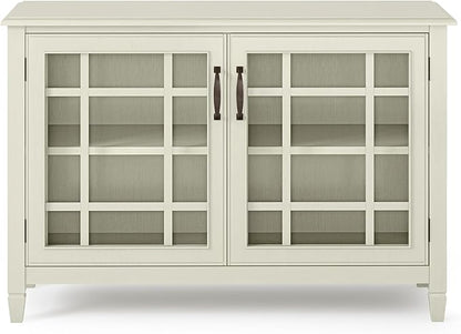 SIMPLIHOME Connaught Solid Wood 46 Inch Wide Traditional Low Storage Cabinet in Antique White, for The Living Room, Entryway and Family Room