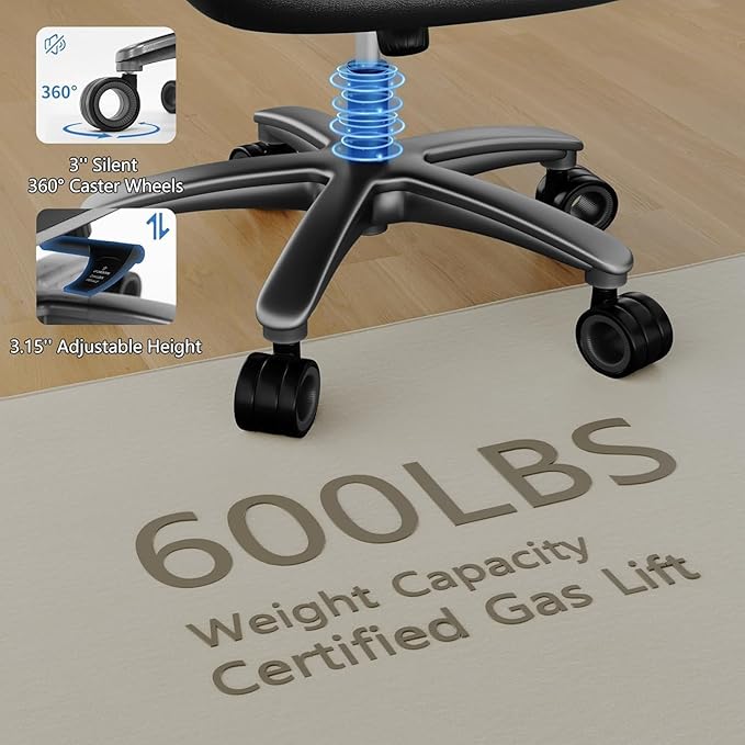 Big and Tall Office Chair, 600lbs Heavy Duty Desk Chair with 5D Arms, Adjustable Lumbar Support & Height, Tilt Function, PU Leather High Back Ergonomic Executive Computer Chair with 3'' Silent Casters