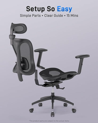 Ergonomic Office Desk Chair, Comfortable Computer Gaming Chair, Breathable Mesh Back & Seat, Adjustable Armrest & Headrest, Lumbar Support, Butterfly Design for Home Office (Black)