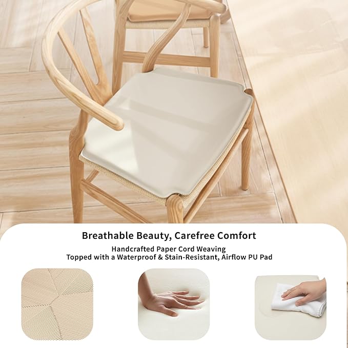 Tomile Wishbone Dining Chair with Arms, Modern Wood Chair Featuring a White PU Cushion on Woven Hemp Seat, Sturdy Wood and Y-Shaped Backrest, Fully Assembled for Kitchen & Dining (Ash Wood - Natural)