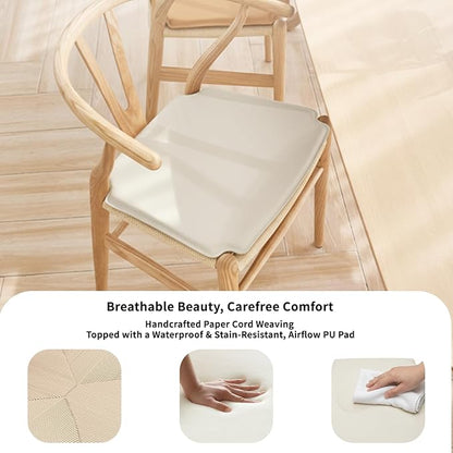 Tomile Wishbone Dining Chair with Arms, Modern Wood Chair Featuring a White PU Cushion on Woven Hemp Seat, Sturdy Wood and Y-Shaped Backrest, Fully Assembled for Kitchen & Dining (Ash Wood - Natural)