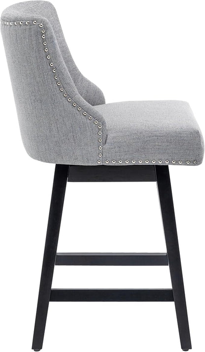 Bar Stool, 26 Inch Upholstered Barstools with 13.8" High Back and Footrest, Swivel Counter Height Barstools for Kitchen Island Home Bar Performance Fabric Gray