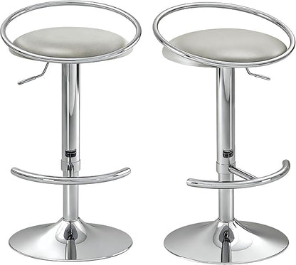 Bar Stools Set of 2, Adjustable Swivel Counter Height Barstools with Upholstered Seat, PU Leather Counter Stools for Bar, Kitchen Island, Dining Room, Silver