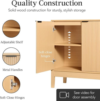 Best Choice Products 2-Door Modern Storage Cabinet, Buffet, Sideboard, Media Cabinet, Cupboard, Entryway Accent Table, Bookcase w/Reeded Panels and Adjustable Shelves – Natural