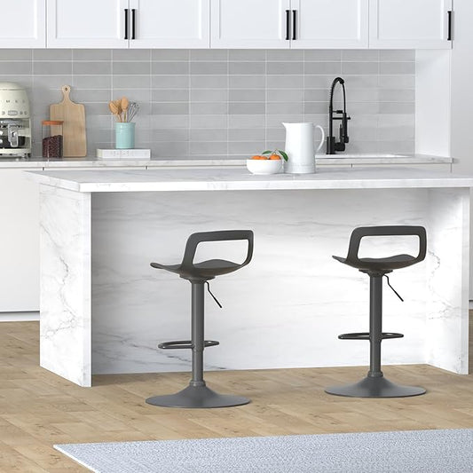 NOBPEINT Contemporary Chrome Air Lift Adjustable Swivel Bar Stool, Set of 2, Black