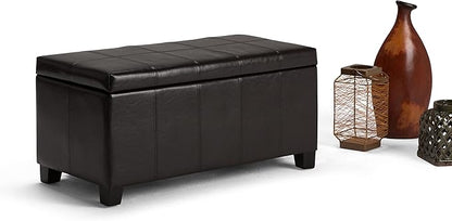 SIMPLIHOME Dover 36 inch Wide Contemporary Rectangle Storage Ottoman Bench in Tanners Brown Vegan Faux Leather, Assembled, For the Living Room, Entryway and Family Room