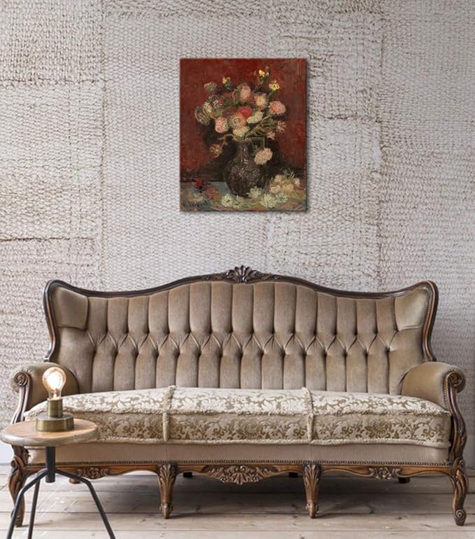 Wieco Art Vase with Chinese Asters and Gladioli Large Canvas Prints Wall Art by Van Gogh Famous Oil Paintings Reproduction Modern Abstract HD Flowers Artwork Pictures for Living Room Home