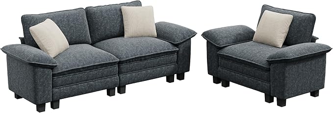 PHI VILLA Cloud Modular Couches Sets, 2 Pieces Sectional Sofa Set with Loveseat, 3-Seater Comfy Couch for Living Room Apartment, Chenille Fabric, Dark Cyan