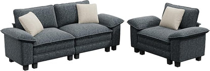 PHI VILLA Cloud Modular Couches Sets, 2 Pieces Sectional Sofa Set with Loveseat, 3-Seater Comfy Couch for Living Room Apartment, Chenille Fabric, Dark Cyan