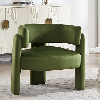 Velvet Accent Chair with Arms, Upholstered Barrel Armchair with Curved Back, Comfy Single Side Chair for Reading, Living Room, Home Office, Green