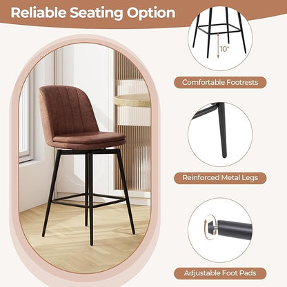 COSTWAY Bar Stool Set of 2, 27 Inch Swivel Counter Height Chair with Padded Seat, Metal Legs & Footrest, PU Leather Bar Chair for Kitchen Island (2)