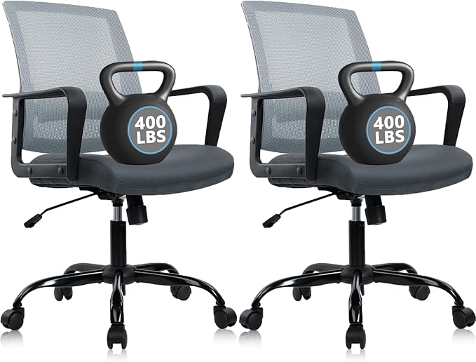 CLATINA Ergonomic Office Chair - Mesh Desk Chair with Lumbar Support, Rolling Comfortable Computer Chairs with Arms for Home Conference, Gray 2 Pack