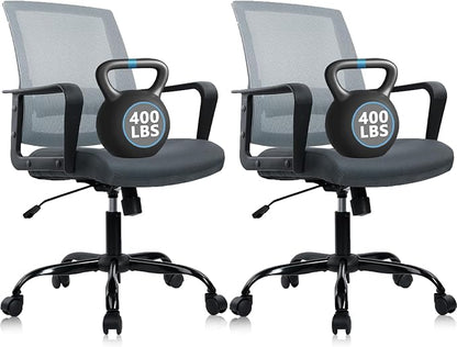 CLATINA Ergonomic Office Chair - Mesh Desk Chair with Lumbar Support, Rolling Comfortable Computer Chairs with Arms for Home Conference, Gray 2 Pack