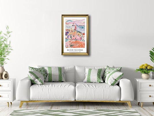 Wieco Art Framed Wall Art View of Collioure 1905 by Henri Mattise Abstract Colorful Art Matisse Posters Canvas Prints for Wall and Home Office Decorations Bronze Gold Frame