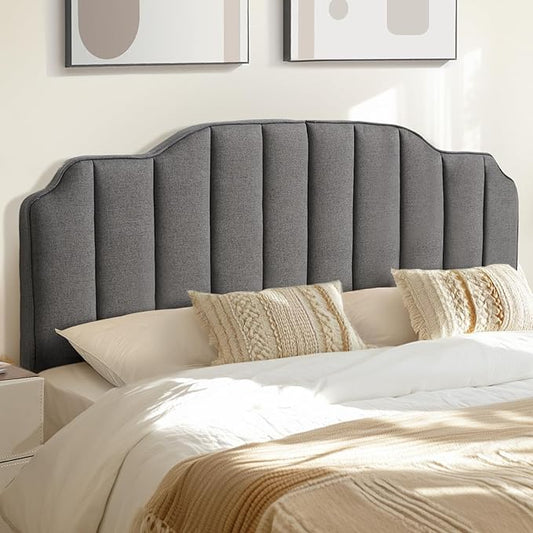 Queen Size Headboard Dark Gray Upholstered Headboard Adjustable Height&Width Linen Headboards Modern Vertical Channel Design Bed Head Board, Dark Gray