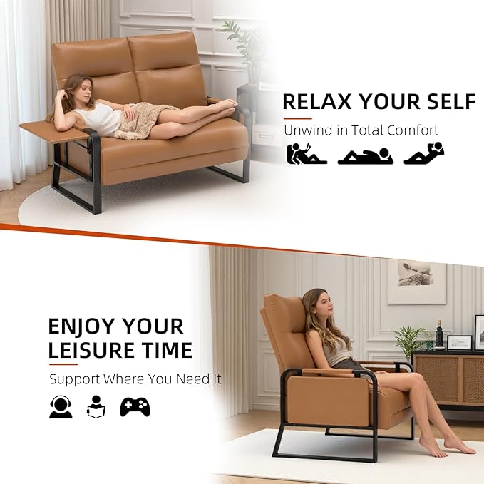 Modular Cloud Sectional Couches for Living Room, Faux Leather Loveseat & Accent Chairs Set of 2, Upholstered Sectional Sofa Set for Office, Brown