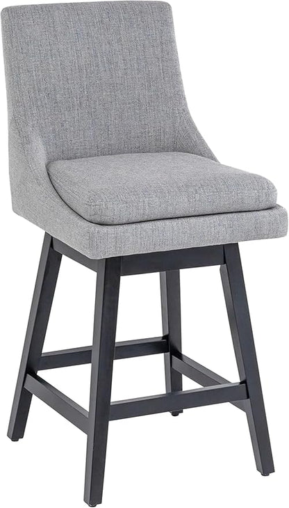 Bar Stool, 26 Inch Upholstered Barstools with 14.2" High Back and Footrest, Swivel Counter Height Barstools for Kitchen Island Home Bar Performance Fabric Gray