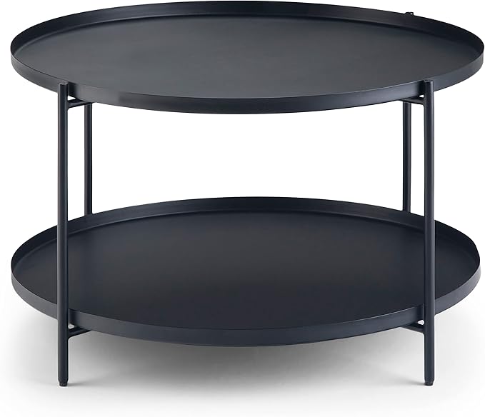SIMPLIHOME Monet Industrial 32 inch Wide Metal Metal Coffee Table in Black for the Living Room and Family Room