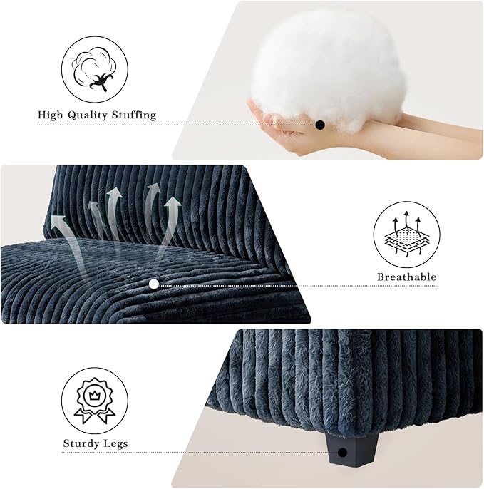 Modular Sectional Sofa, L Shaped Sofa with Ottoman, 78.74" Oversized Loveseat, Plush Deep Seat Sleeper Couches for Living Room, Apartment, Couch Cushion Covers Removable, Black