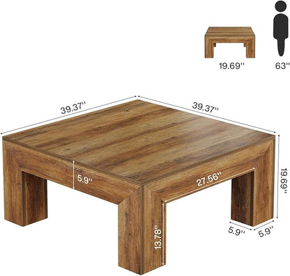 Tribesigns Farmhouse Square Coffee Table for Living Room, 39.37-Inch Low Large Center Tea Accent Table with Sturdy Legs, Easy Assembly (Rustic Brown)