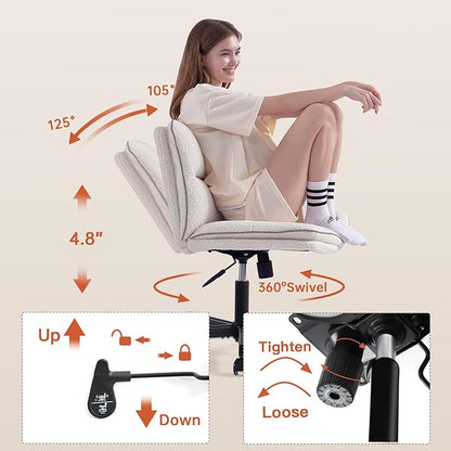 EMIAH Armless Office Desk Chair with Wheels Faux Fur Vanity Mid-Back Ergonomic Home Computer Comfortable Adjustable Swivel Furry Task Chair with Thickened Cushion