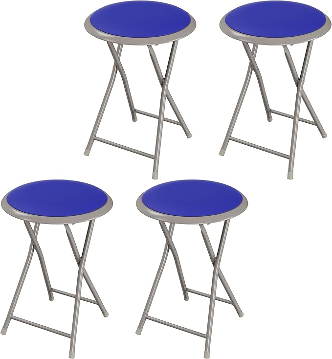 Lavish Home Folding Stool Set - Set of Four 18-Inch Stools with 225lb Capacity for Kitchen, Dorm, or Rec Room - Portable Stools for Adults (Blue)