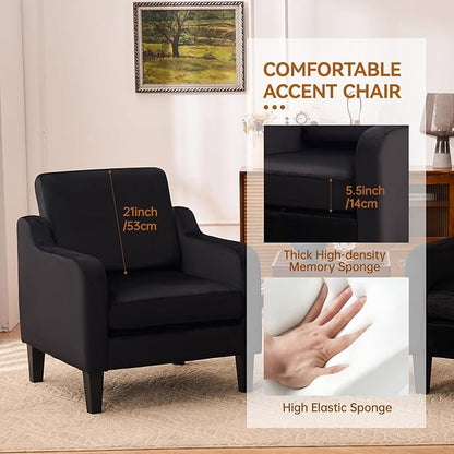 Accent Chair with Soft Armrest, Modern Living Room Chairs, Upholstered Comfy Chair with Cushion, Boucle Pottery Barn Accent Chair Sofa Chair, Single Arm Chair for Waiting Room, Black